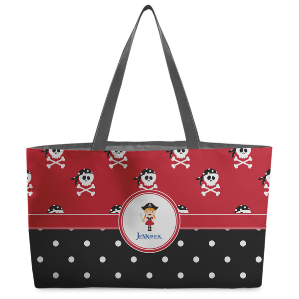 Custom Girl's Pirate & Dots Beach Totes Bag - w/ Black Handles (Personalized)