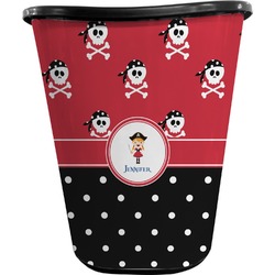 Girl's Pirate & Dots Waste Basket - Single Sided (Black) (Personalized)