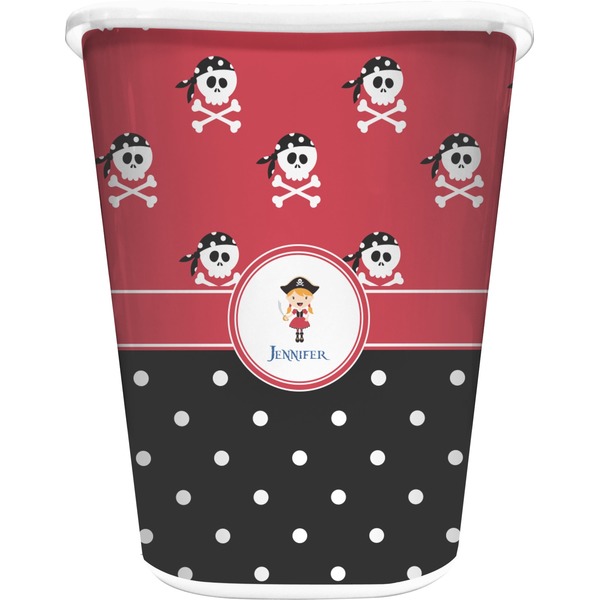 Custom Girl's Pirate & Dots Waste Basket - Double Sided (White) (Personalized)