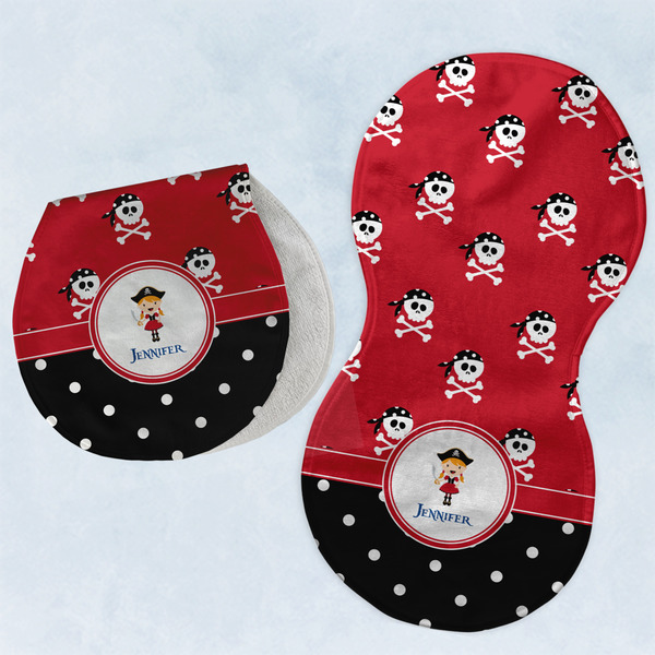 Custom Girl's Pirate & Dots Burp Pads - Velour - Set of 2 w/ Name or Text