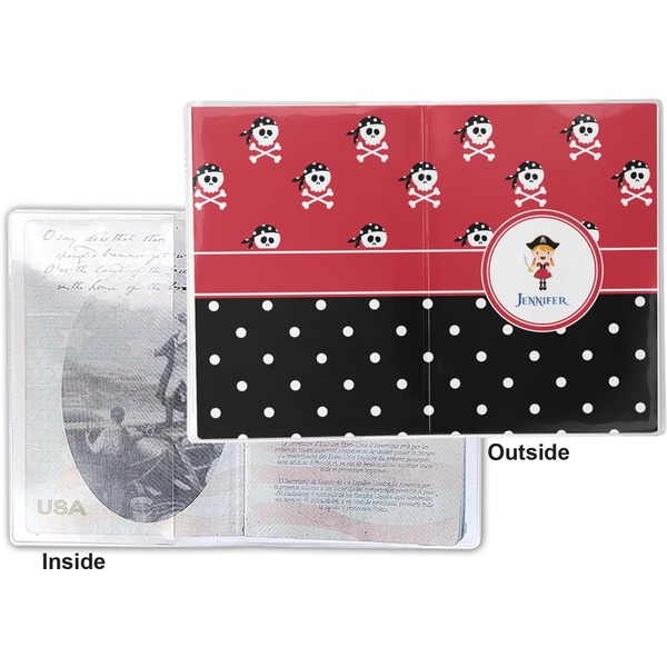 Girl's Pirate & Dots Vinyl Passport Holder - Flat Front and Back
