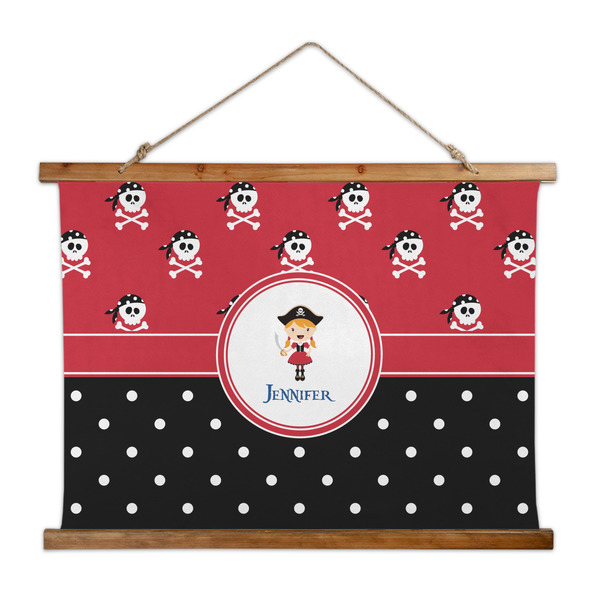Custom Girl's Pirate & Dots Wall Hanging Tapestry - Wide (Personalized)