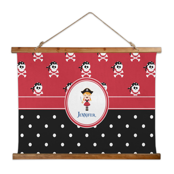 Custom Girl's Pirate & Dots Wall Hanging Tapestry - Wide (Personalized)