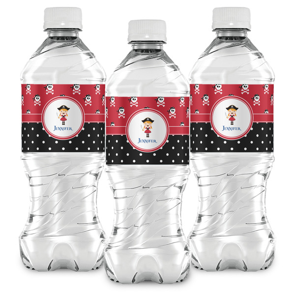 Girl's Pirate & Dots Water Bottle Labels - Front View