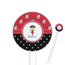 Girl's Pirate & Dots 5.5" Round Plastic Stir Sticks - White - Single Sided (Personalized)