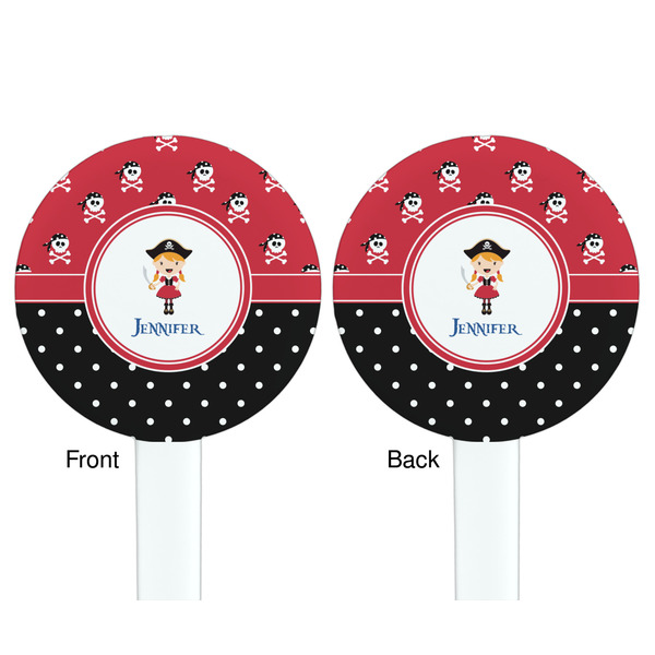Girl's Pirate & Dots White Plastic 7" Stir Stick - Double Sided - Round - Front & Back