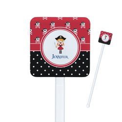 Girl's Pirate & Dots Square Plastic Stir Sticks - Single Sided (Personalized)