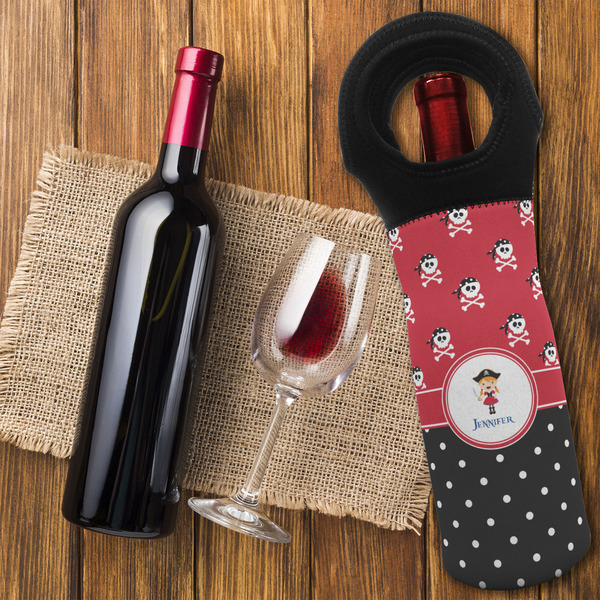 Girl's Pirate & Dots Wine Tote Bag - FLATLAY