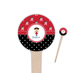 Girl's Pirate & Dots 4" Round Wooden Food Picks - Single Sided (Personalized)