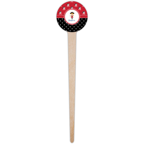 Girl's Pirate & Dots Wooden 4" Food Pick - Round - Single Pick
