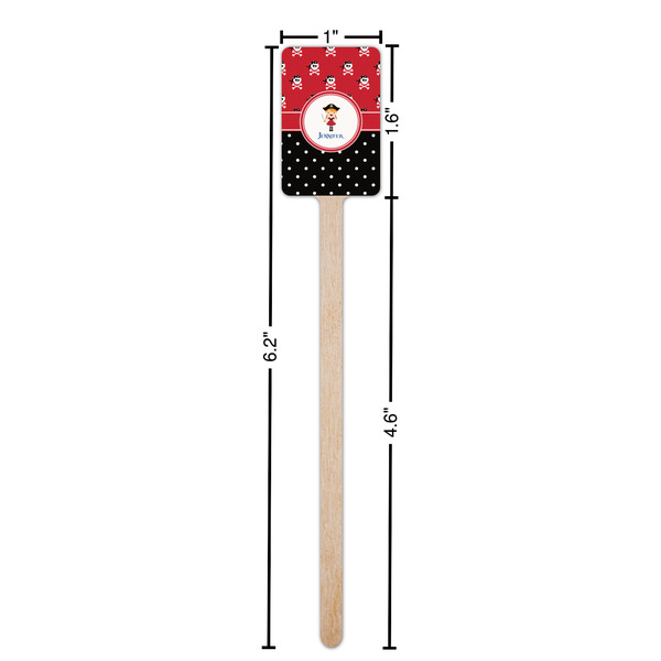 Girl's Pirate & Dots Wooden 6.25" Stir Stick - Rectangular - Dimensions