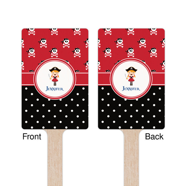 Girl's Pirate & Dots Wooden 6.25" Stir Stick - Rectangular - Double Sided - Front & Back