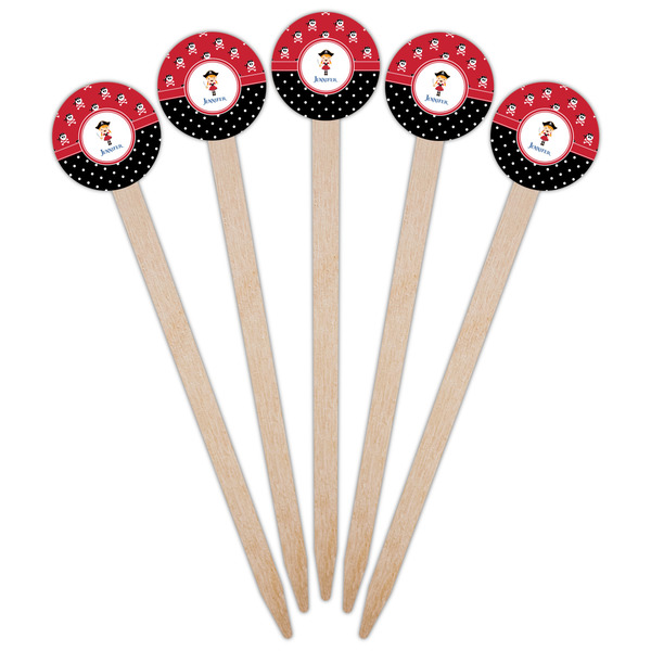 Girl's Pirate & Dots Wooden 6" Food Pick - Round - Fan View