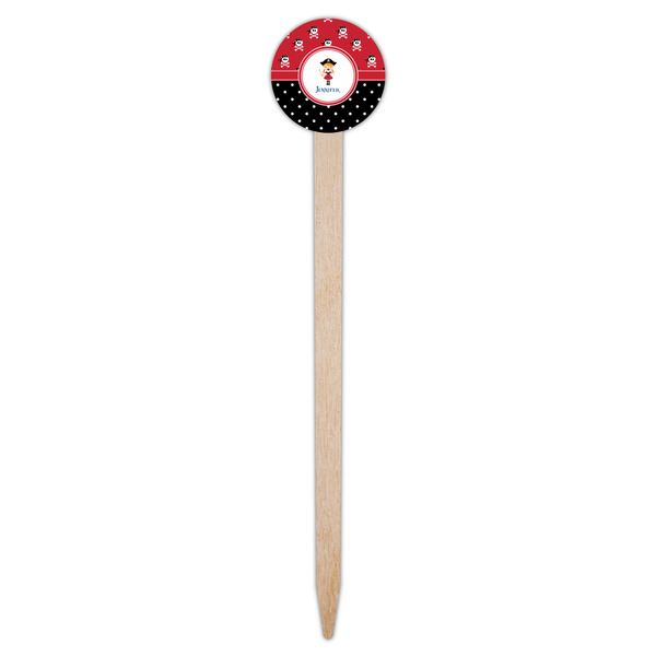 Girl's Pirate & Dots Wooden 6" Food Pick - Round - Single Pick