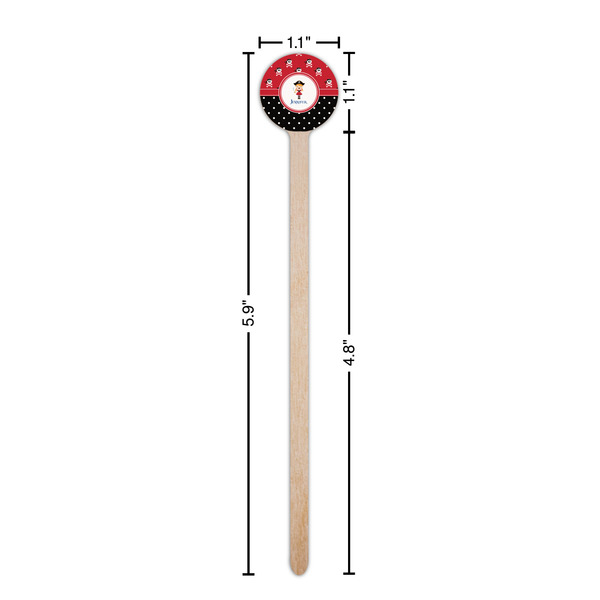 Girl's Pirate & Dots Wooden 6" Stir Stick - Round - Dimensions