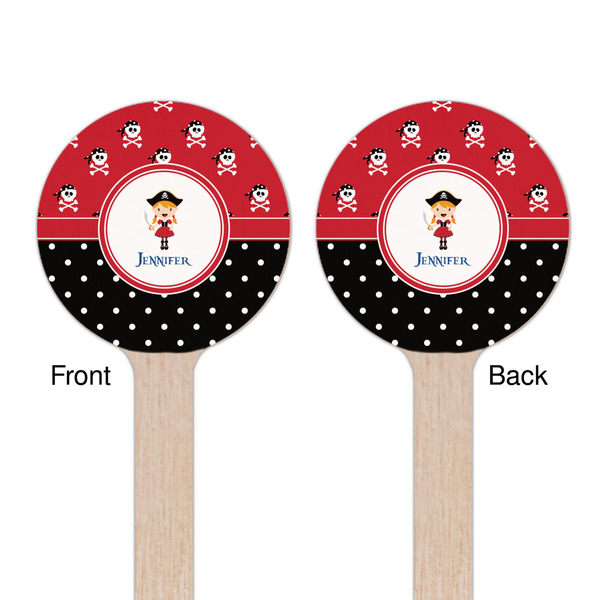 Girl's Pirate & Dots Wooden 6" Stir Stick - Round - Double Sided - Front & Back