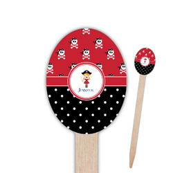 Girl's Pirate & Dots Oval Wooden Food Picks - Single Sided (Personalized)