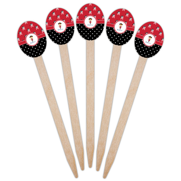 Girl's Pirate & Dots Wooden Food Pick - Oval - Fan View