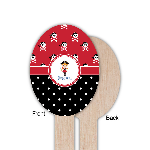 Girl's Pirate & Dots Wooden Food Pick - Oval - Single Sided - Front & Back