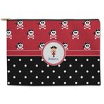 Girl's Pirate & Dots Zipper Pouch - Large - 12.5"x8.5" (Personalized)