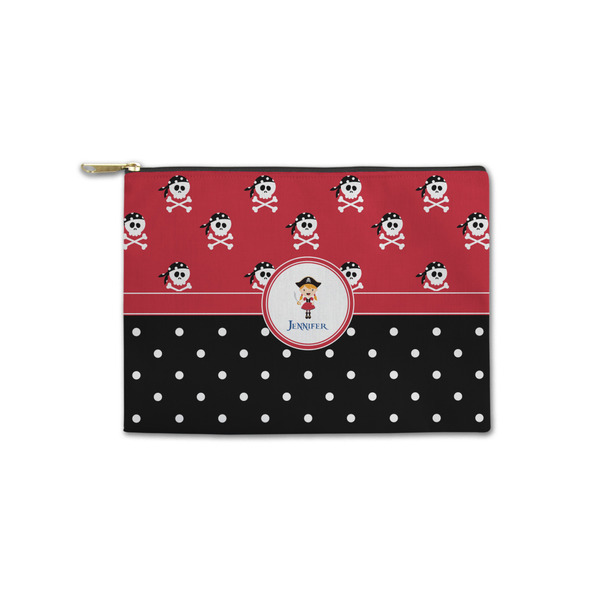 Custom Girl's Pirate & Dots Zipper Pouch - Small - 8.5"x6" (Personalized)