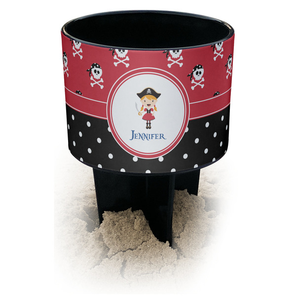 Custom Girl's Pirate & Dots Black Beach Spiker Drink Holder (Personalized)