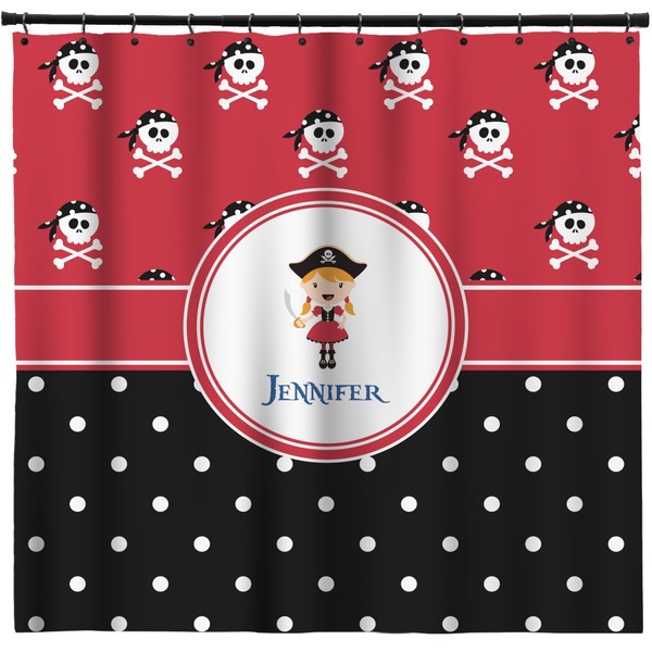 Custom Girl's Pirate & Dots Shower Curtain - 71" x 74" (Personalized)