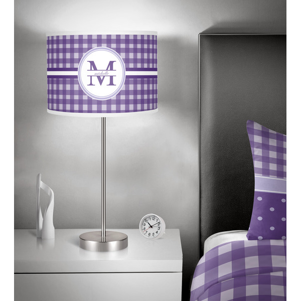 Gingham Print 13 inch drum lamp shade - in room