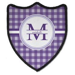 Gingham Print Iron On Shield Patch B w/ Name and Initial