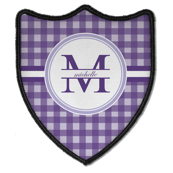 Custom Gingham Print Iron On Shield Patch B w/ Name and Initial