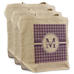 Gingham Print Reusable Cotton Grocery Bags - Set of 3 (Personalized)