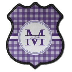 Gingham Print Iron On Shield Patch C w/ Name and Initial