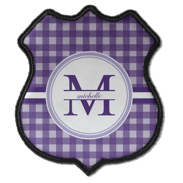 Custom Gingham Print Iron On Shield Patch C w/ Name and Initial