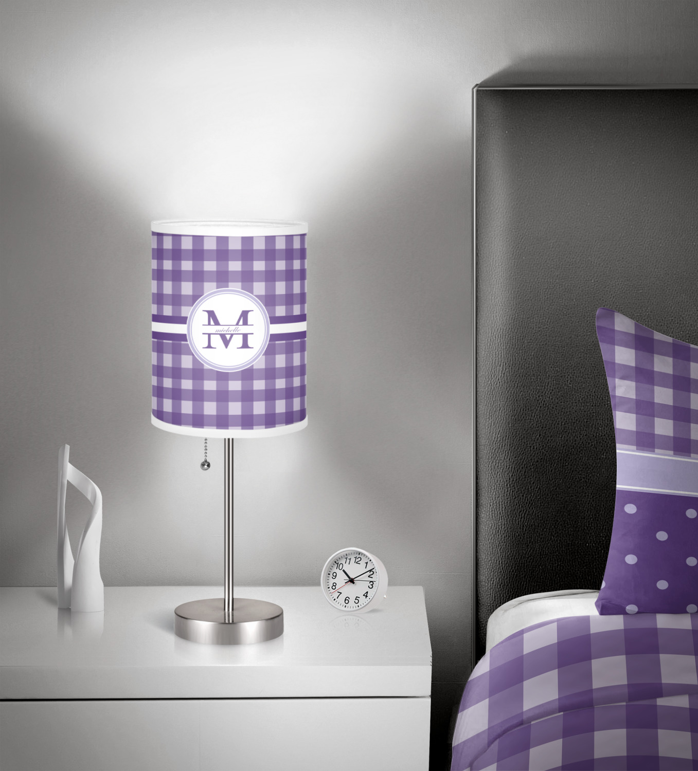 Gingham Print 7" Drum Lamp with Shade (Personalized) YouCustomizeIt