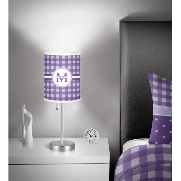 Gingham Print 7 inch drum lamp shade - in room