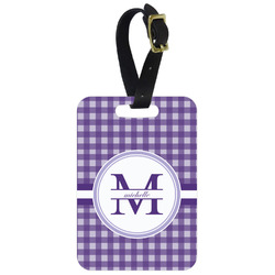 Gingham Print Metal Luggage Tag w/ Name and Initial
