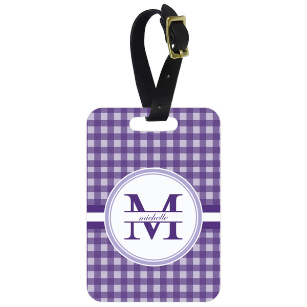 Custom Gingham Print Metal Luggage Tag w/ Name and Initial