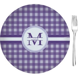Gingham Print Glass Appetizer / Dessert Plate 8" (Personalized)