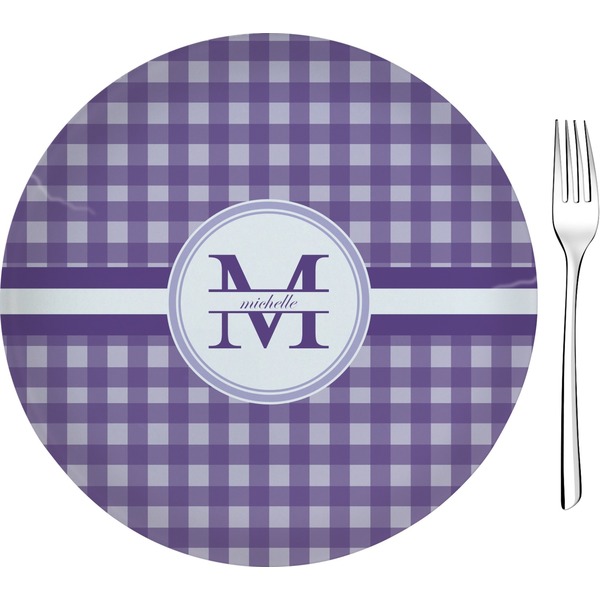 Custom Gingham Print Glass Appetizer / Dessert Plate 8" (Personalized)