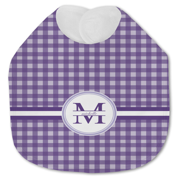 Custom Gingham Print Jersey Knit Baby Bib w/ Name and Initial