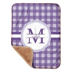Gingham Print Sherpa Baby Blanket - 30" x 40" w/ Name and Initial