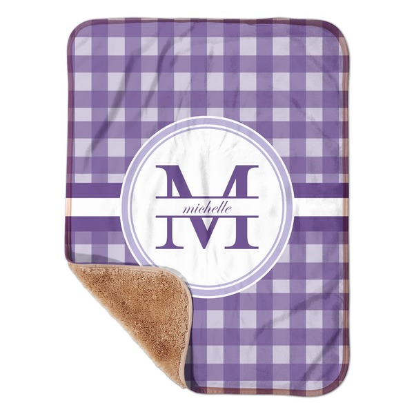 Custom Gingham Print Sherpa Baby Blanket - 30" x 40" w/ Name and Initial