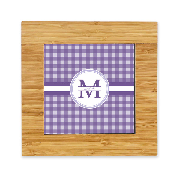 Custom Gingham Print Bamboo Trivet with Ceramic Tile Insert (Personalized)