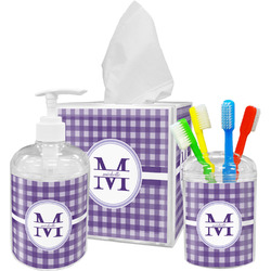 Gingham Print Acrylic Bathroom Accessories Set w/ Name and Initial