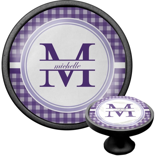 Custom Gingham Print Cabinet Knob (Black) (Personalized)