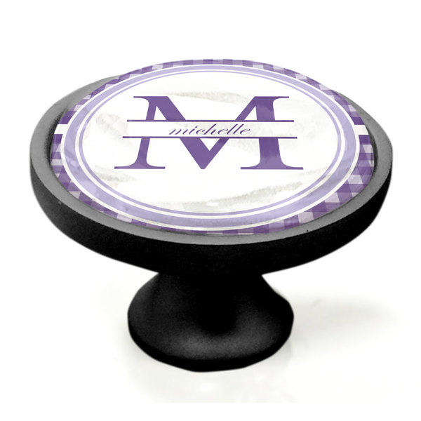 Gingham Print Black Custom Cabinet Knob (Side)