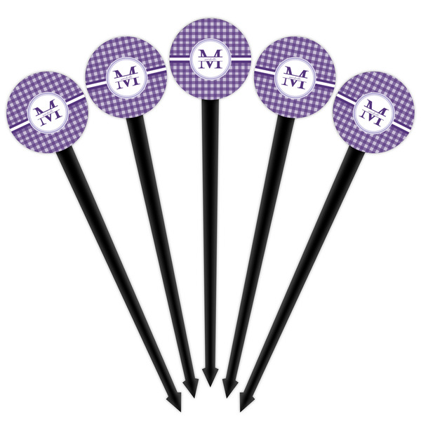 Gingham Print Black Plastic 4" Food Pick - Round - Fan View