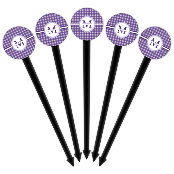 Gingham Print Black Plastic 6" Food Pick - Round - Fan View