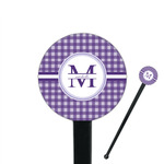Gingham Print 7" Round Plastic Stir Sticks - Black - Double Sided (Personalized)