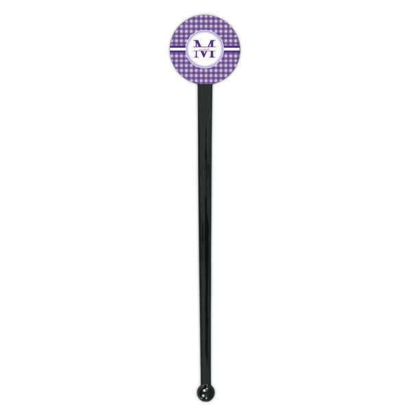 Gingham Print Black Plastic 7" Stir Stick - Round - Single Stick